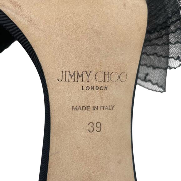 Jimmy Choo Aveline 100 Black Sandal Grosgrain Mesh Fasincator Bow Size 39 - Picture 11 of 16
